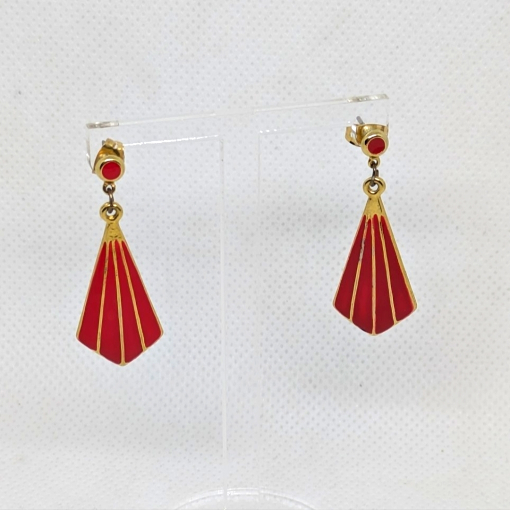 H&M Elegant Red and Gold Tone Earrings Pierced Post Dangle